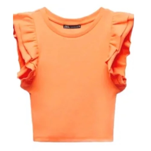 Zara Orange Ruffle Sleeve Crop Top - Picture 1 of 3